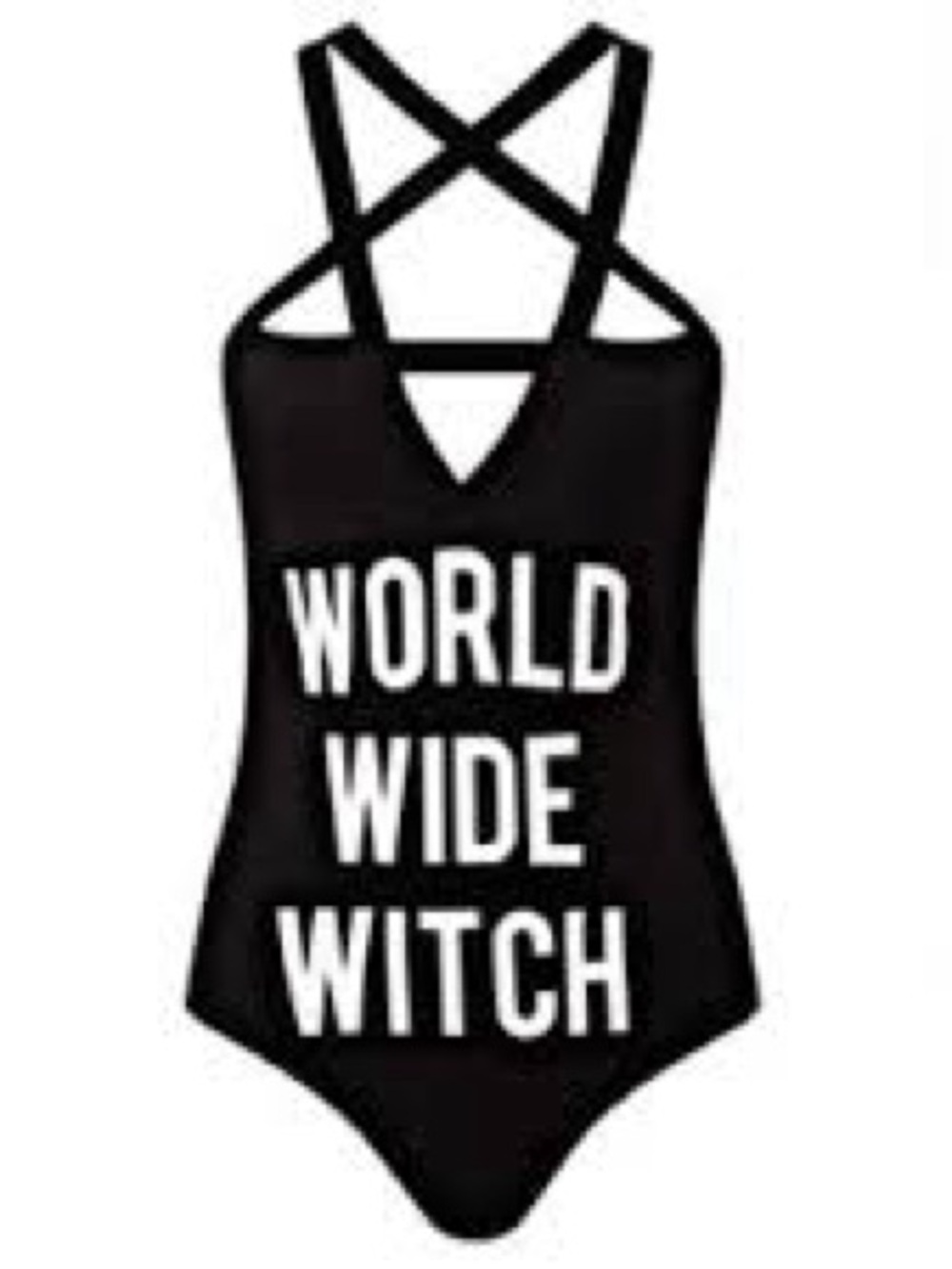 Black "World Wide Witch" Strappy One-Piece bodysuit killstar xxl pentagram
